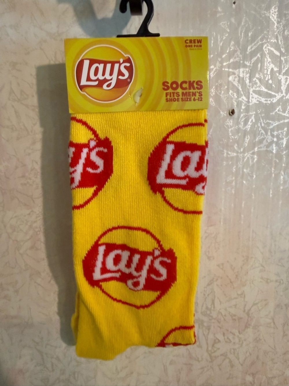 Yellow Lay’s Logo Crew Socks for Men, Betcha can't eat just one! Fun!